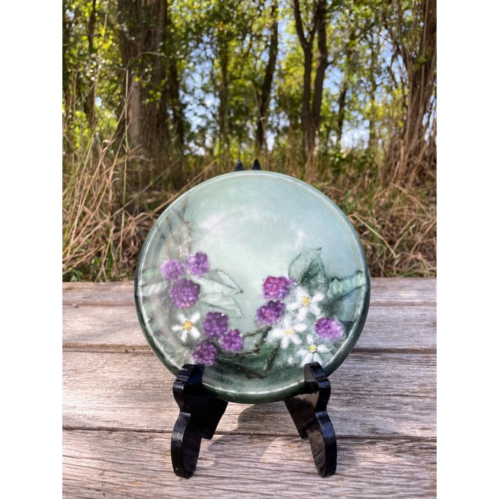 Vintage Hand Painted Porcelain Tea Trivet Berries Flowers